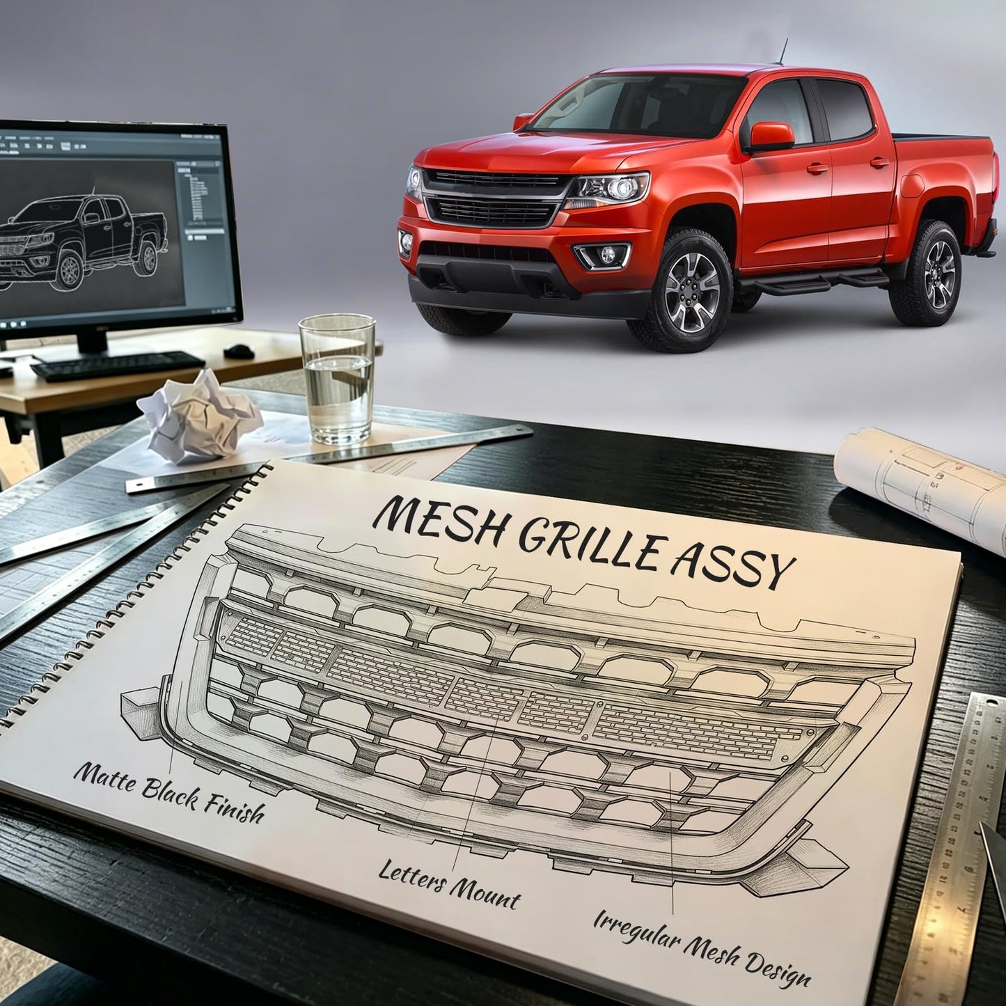 Front Grille Compatible with 2016 - 2020 Colorado Base/LT/WT / Z71 Models