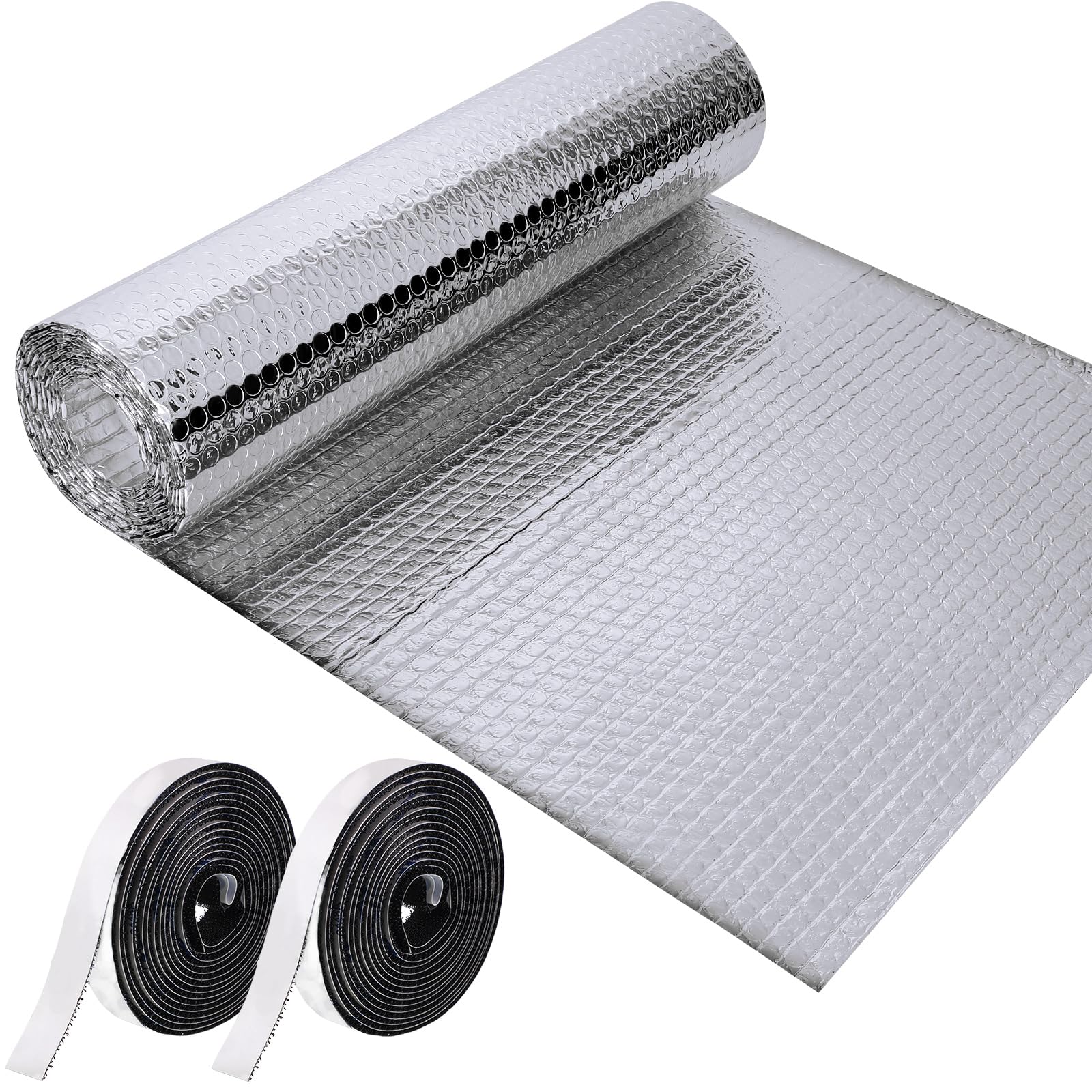 Frienda Double RV Door Window Shade Cover Blackout Reflective Insulation Roll 47x181 Inches Aluminum Foil Insulation Kit for Rv Garage Roof Door Window Skylight Shade(Silver)