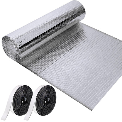 Frienda Double RV Door Window Shade Cover Blackout Reflective Insulation Roll 47x181 Inches Aluminum Foil Insulation Kit for Rv Garage Roof Door Window Skylight Shade(Silver)