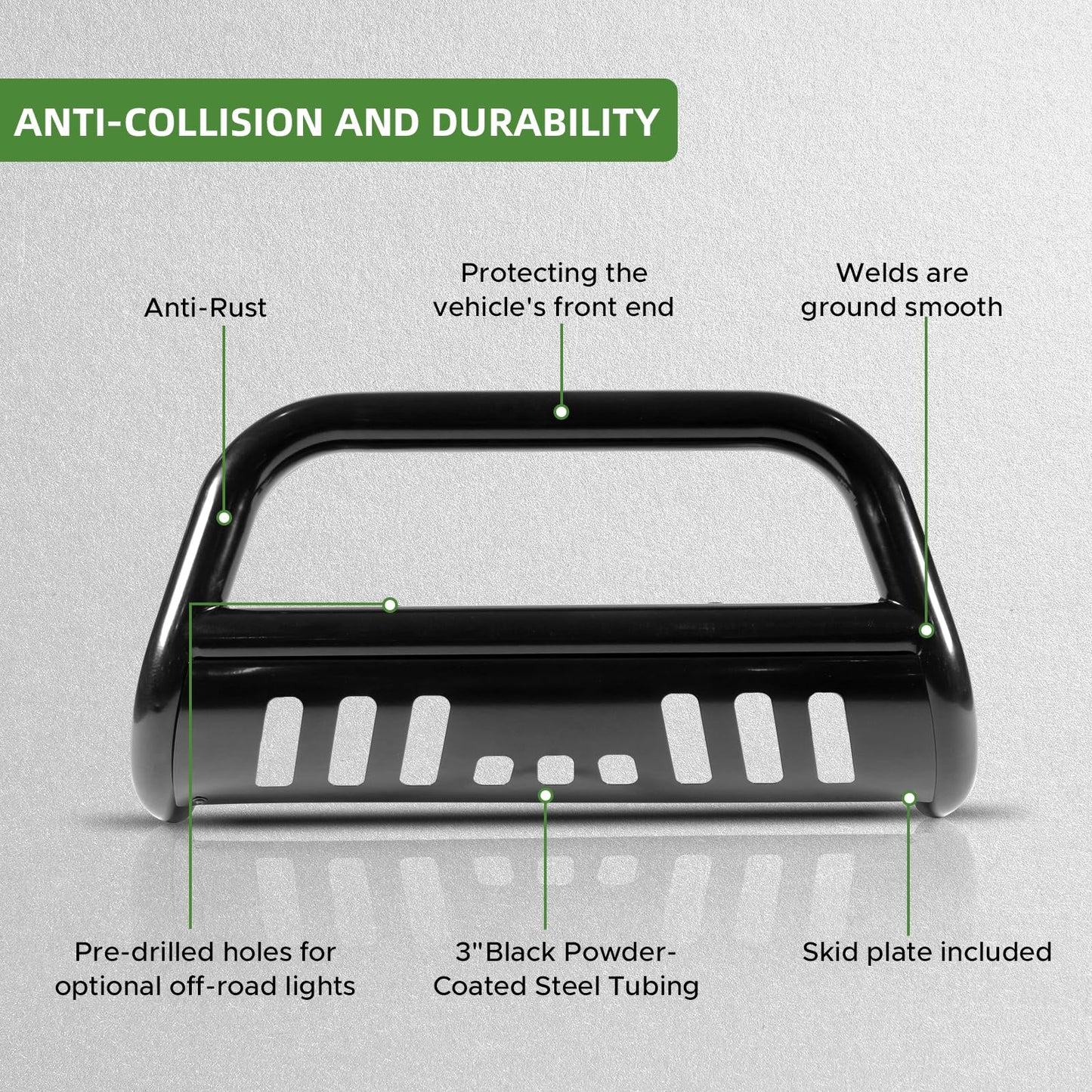 Bull Bar Fit for Chevy Colorado 2015-2026 with LED Light & w/License Plate