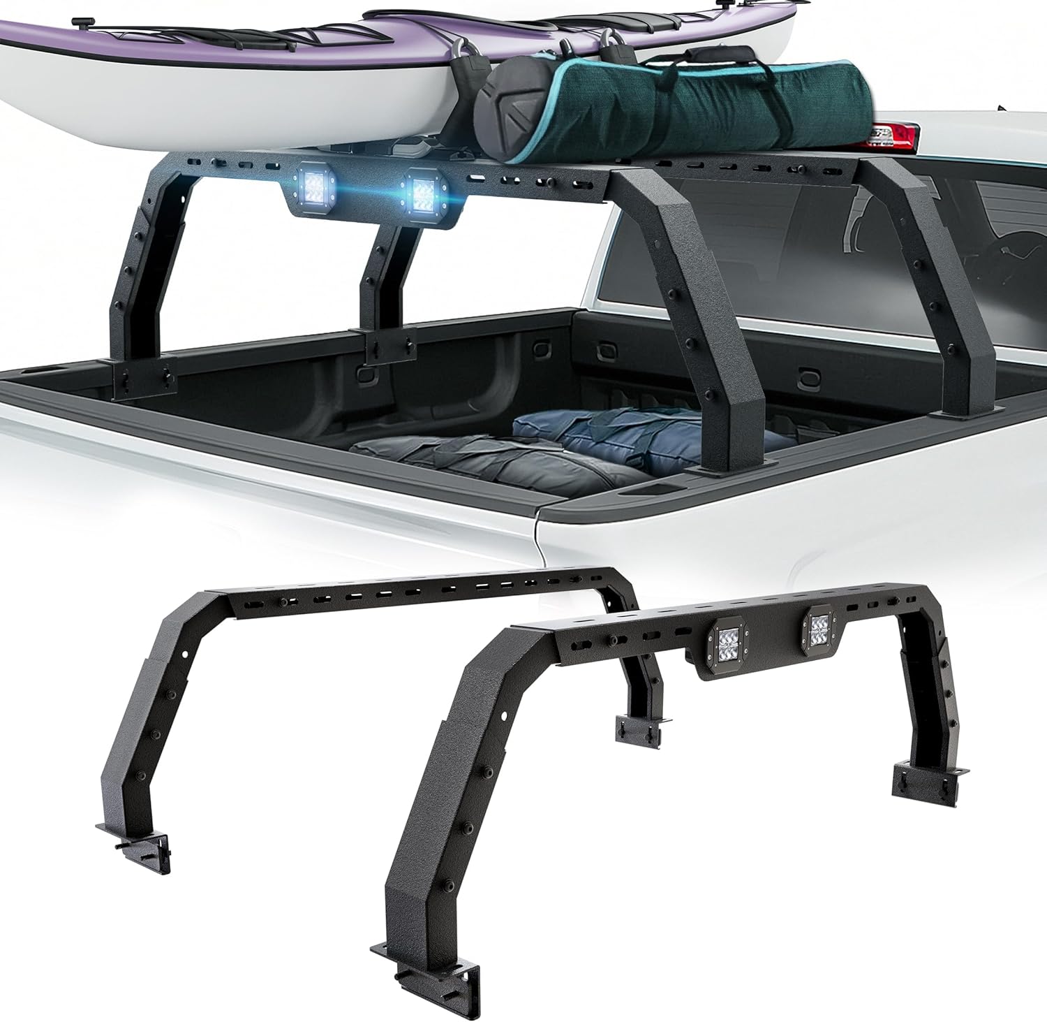 Overland Bed Racks Truck Cargo Carrier With 2 Light Bar Compatible for 2014-2023 Chevy Silverado 1500 & 2009-2023 Ford F150 & 2002-2023 Dodge Ram 1500