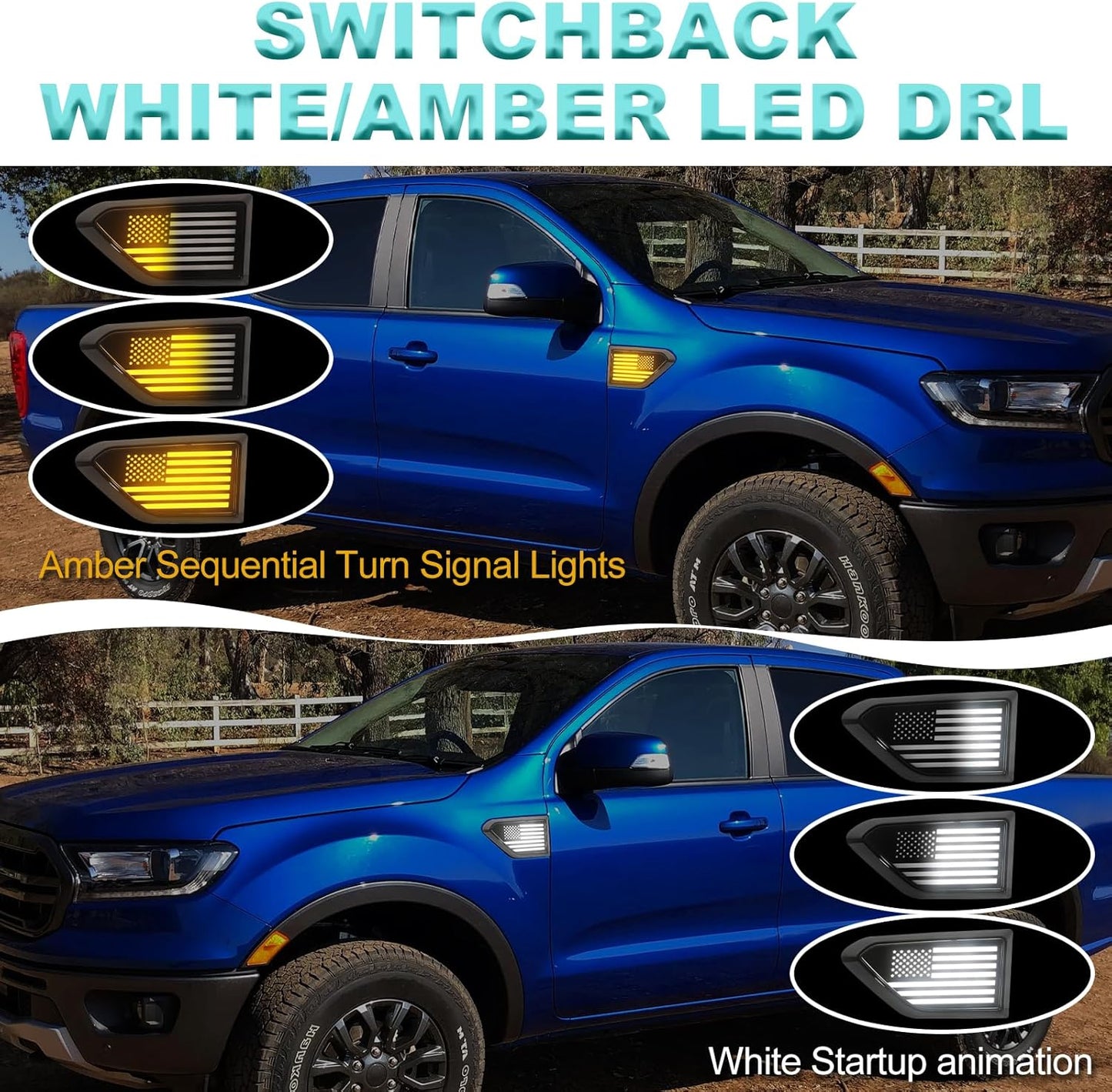 Smoked Led Fender Lights Fit For 2019 - 2023 Ford Ranger (For xl xlt lariat tremor only)