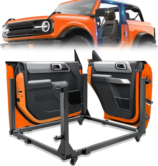 Door Storage Hangers Rack Bracket Holder Cart Compatible with 2021 2022 2023 2024 2025 Ford Bronco Movable Stand Sliding for 2/4 Door (Black)
