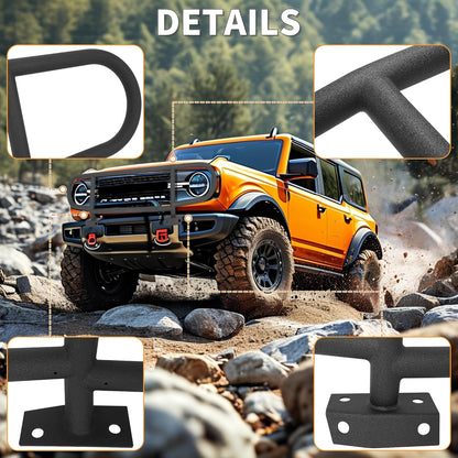 KUAFU Bull Bar Brush Guard Compatible with 2021 2022 2023 2024 Ford Bronco Front Bumper Bull Bar Black Steel Powder Coated Grille Impact Frame