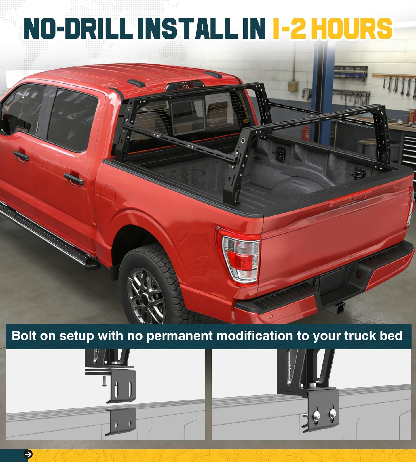 Overland Bed Rack Fit for Full-Size Pickups with Side Cross Bars, Fit for F150/Ram 1500/Silverado/Sierra
