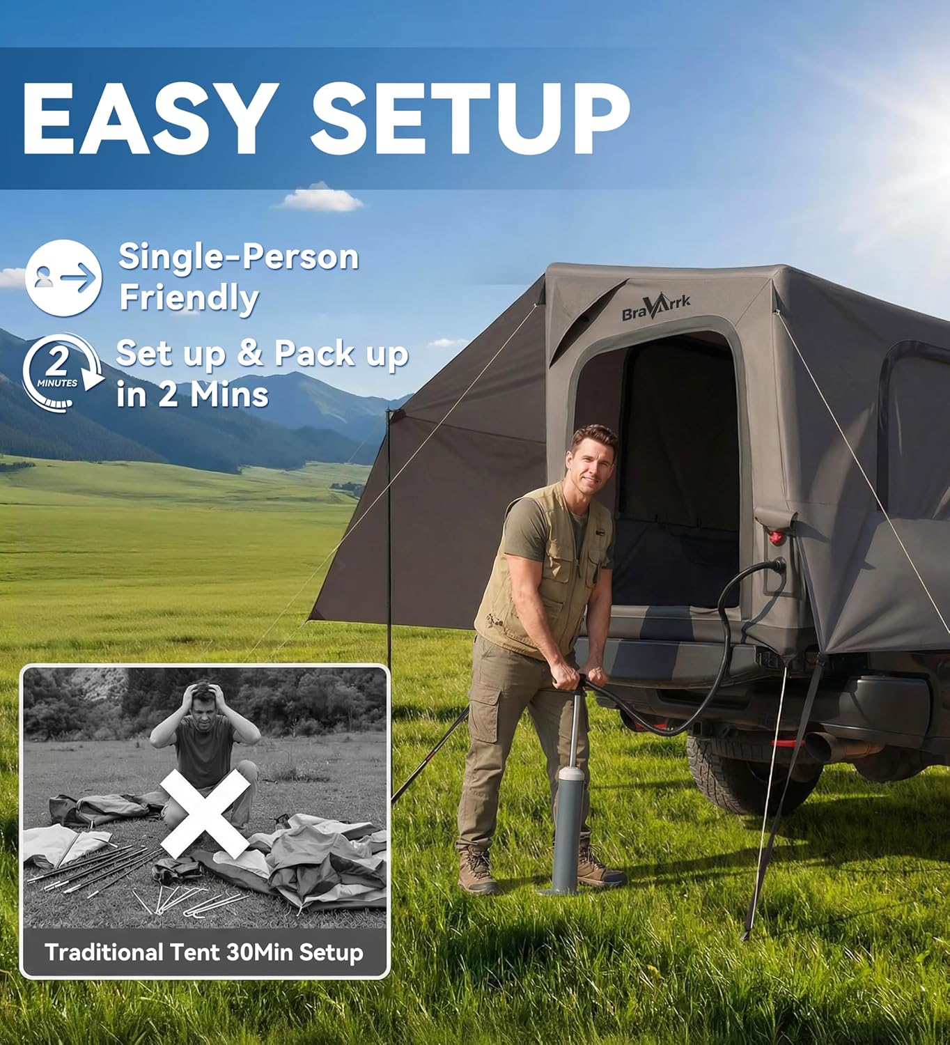 Inflatable Truck Bed Tent with Detachable Zippered Awning, Pickup Truck Tent for 5.5ft-8ft Bed