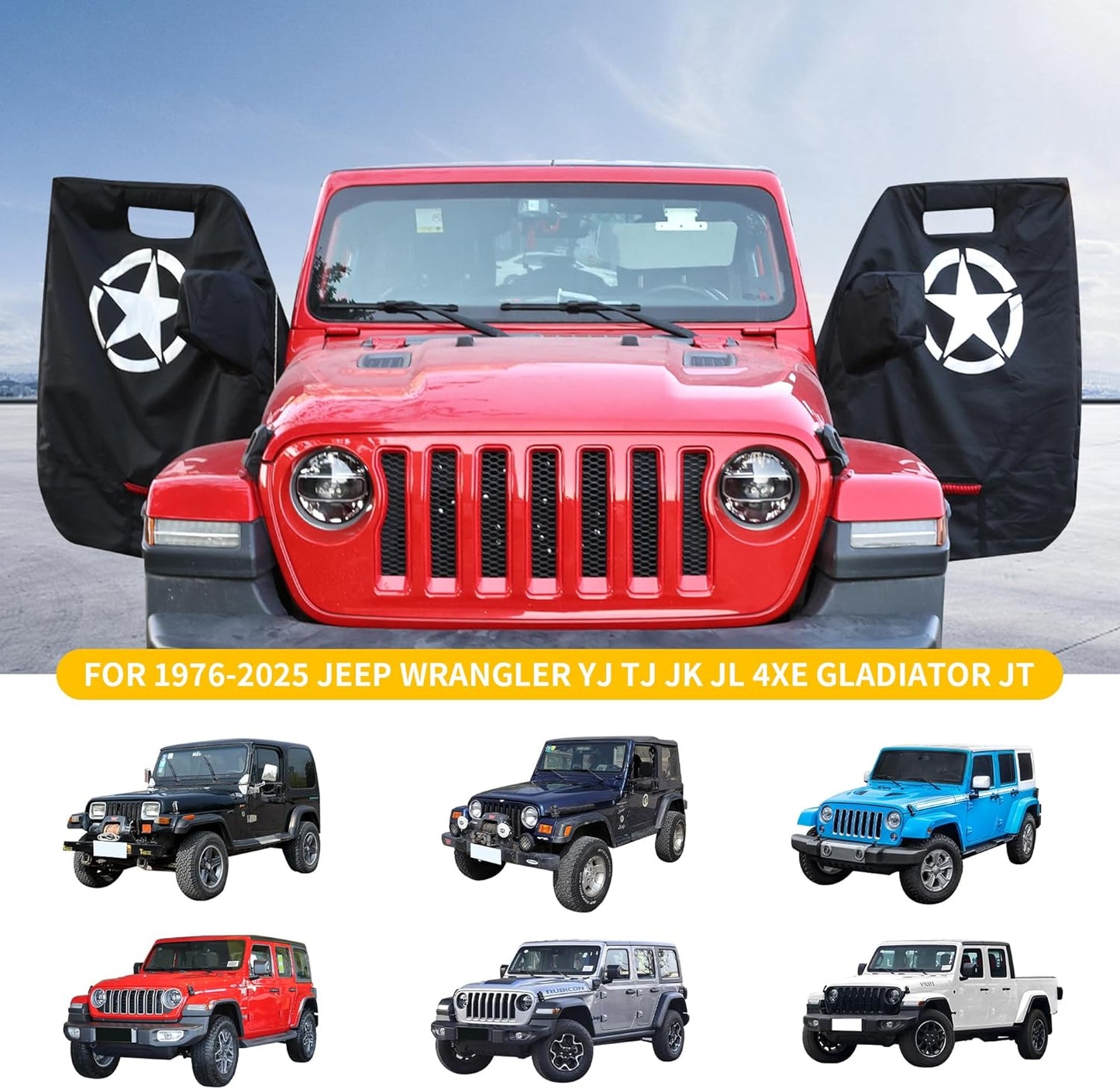 Door Storage Bags Compatible with 1976-2025 Jeep Wrangler YJ TJ JK JL 4XE Gladiator JT Accessories Car Doors Storage Cover with Hangers Design, Hinges Cut, Mirror Organizer Bag, Handles, 2 Pack