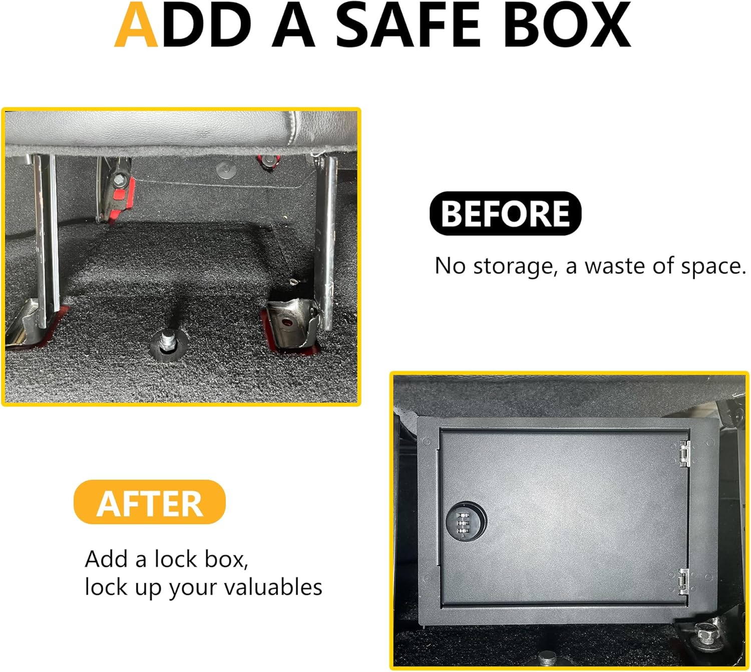 Under Seat Storage Lock Box Gun Safe Compatible with 2018-2024 2025 Jeep Wrangler JL 4 Door 4XE Interior Accessories Passenger Side Rear Underseat Security Organizer Vault Tray Black