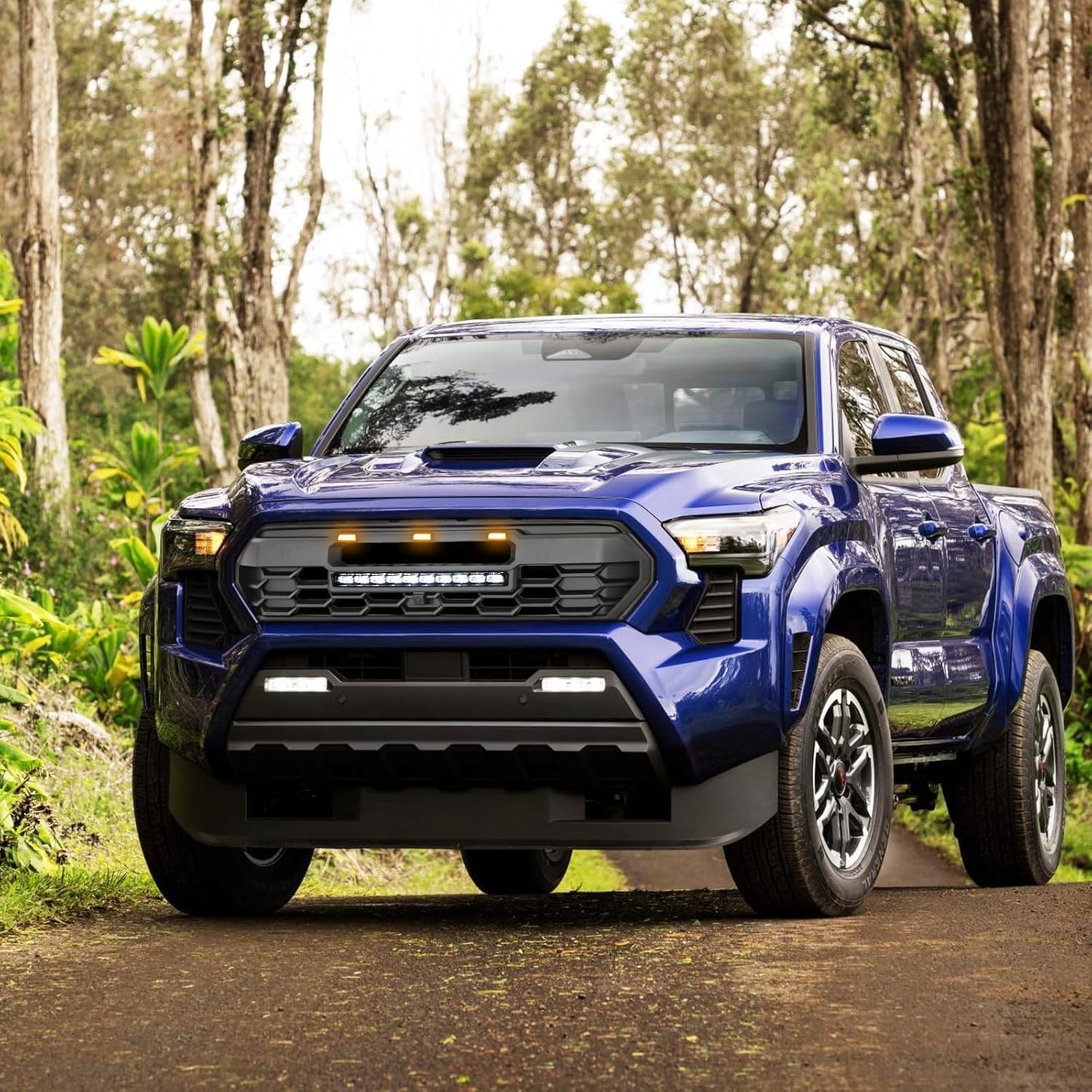 2024 Tacoma Replacement Grille, Front Hollow Grill Replacement Compatible for TACOMA 2024 Black Matte Bumper ABS Grille with LED Lights Bar+ Amber Lights