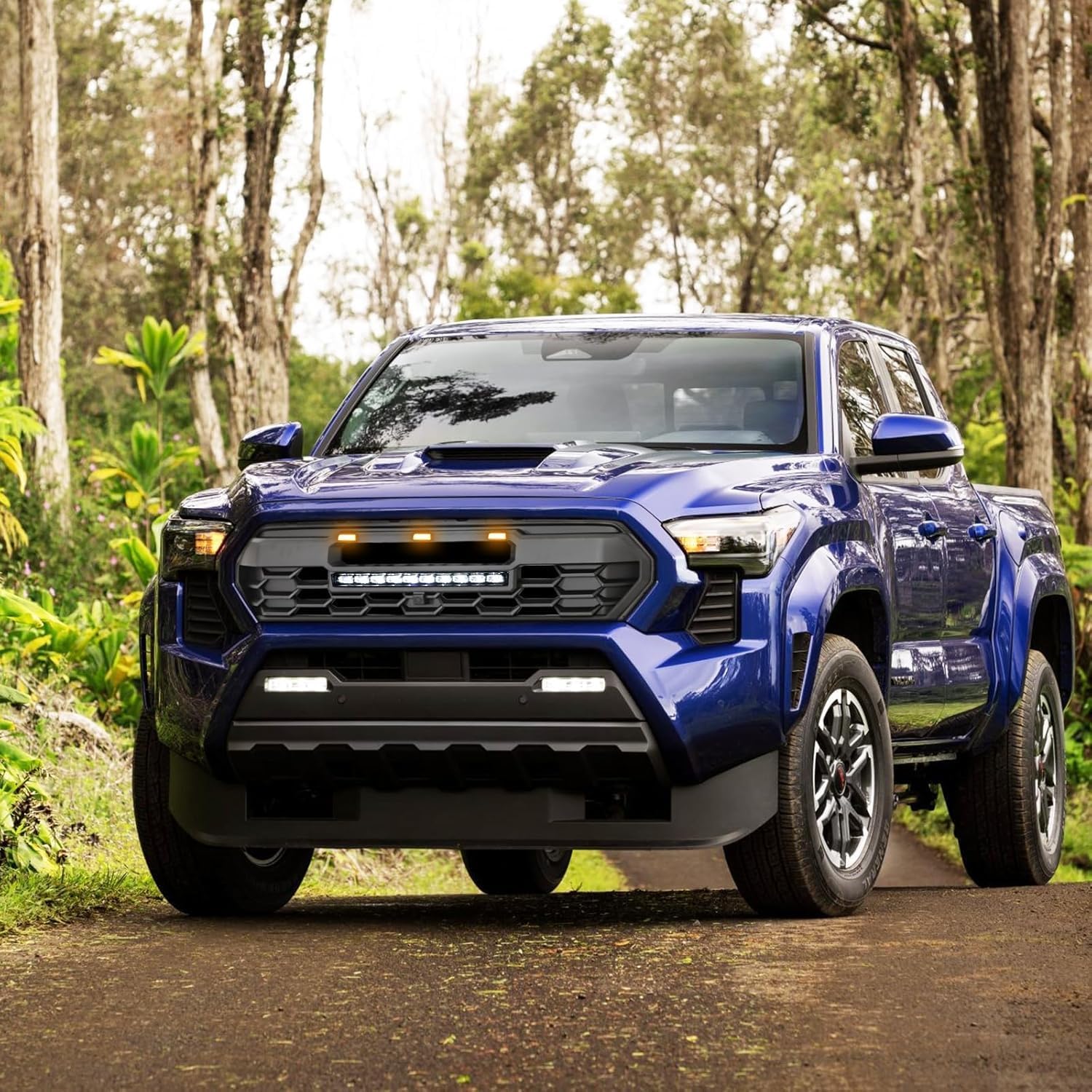 2024 Tacoma Replacement Grille, Front Hollow Grill Replacement Compatible for TACOMA 2024 Black Matte Bumper ABS Grille with LED Lights Bar+ Amber Lights
