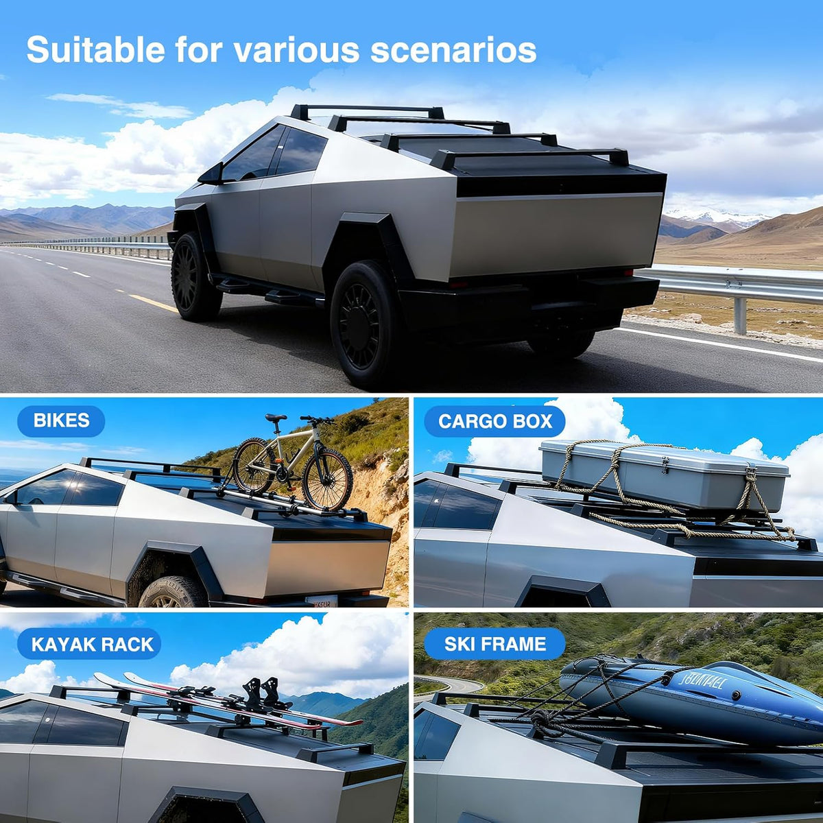 4PCS Cargo Bars Rails  for Tesla Cybertruck