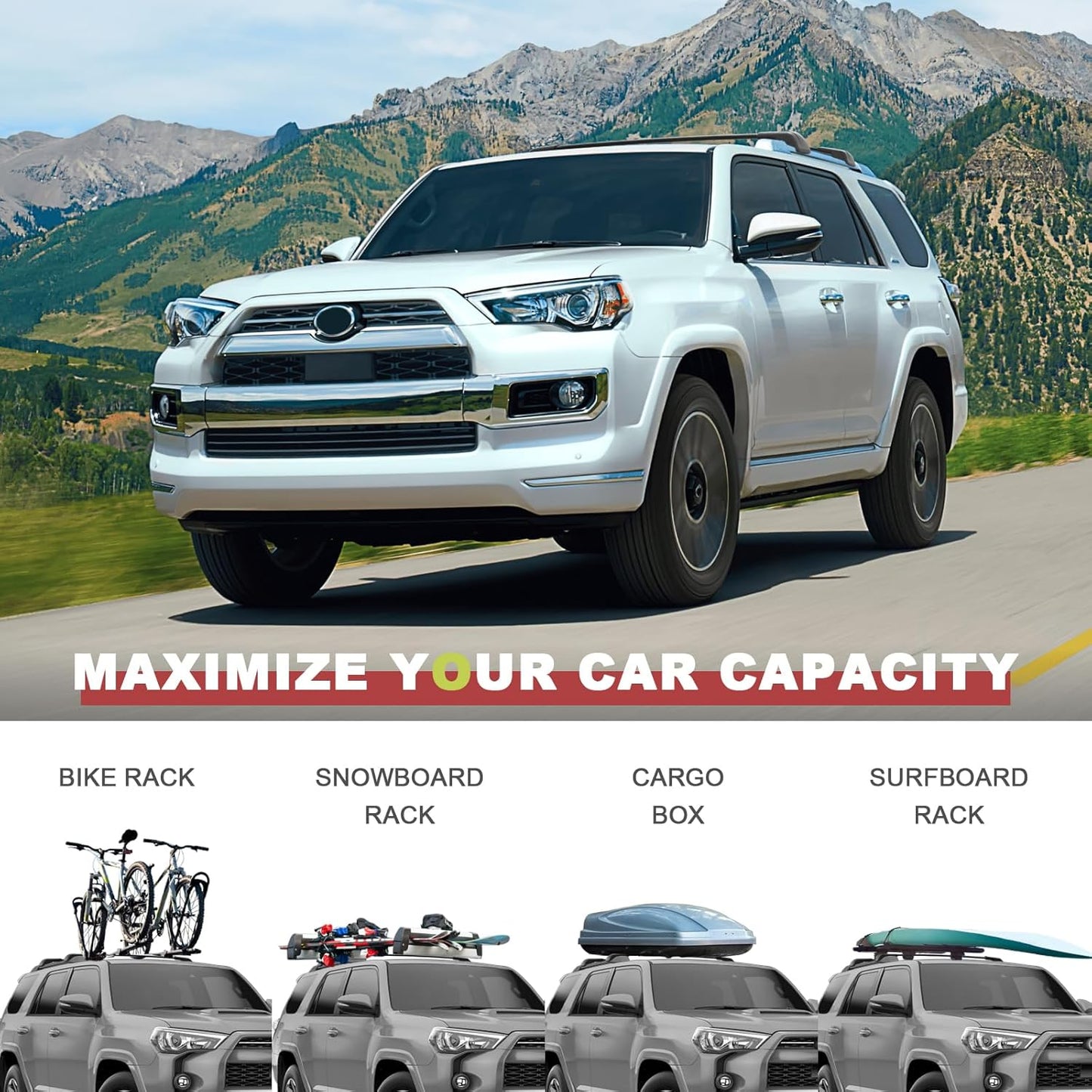 260lbs Roof Rack Cross Bars Compatible with Toyota 4Runner 2010-2024 (with Raised Side Rails), Heavy Duty Anti-Theft Aluminum Lockable Roof Rails Crossbars Rooftop Luggage Racks Carrier