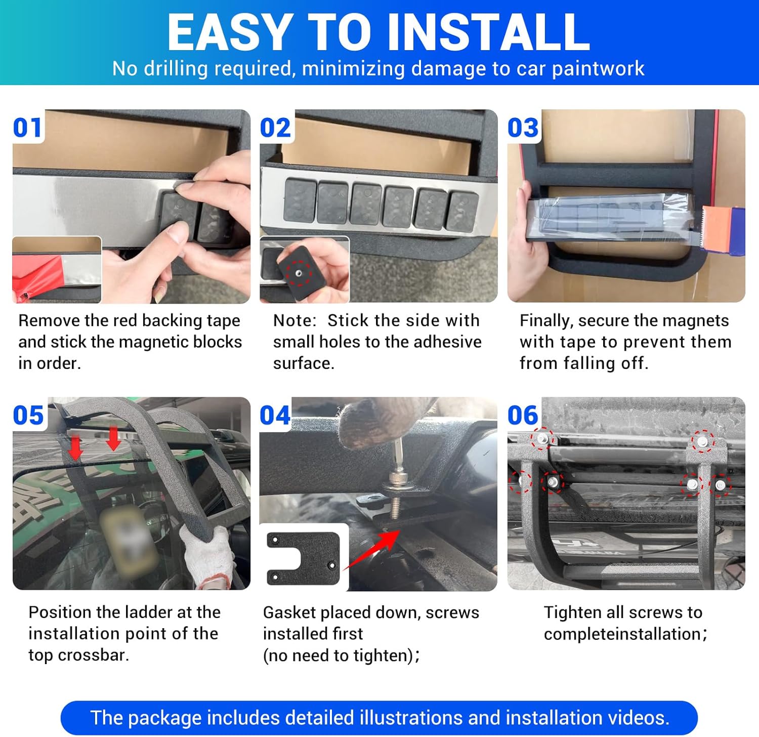 Roof Rack Ladder No Drilling Magnetic Fits for 2010-2024 Toyota 4Runner Cross Bars C-Pillar Rear Window Roof Access Ladder Compatible with 4Runner Accessories Paint-Friendly