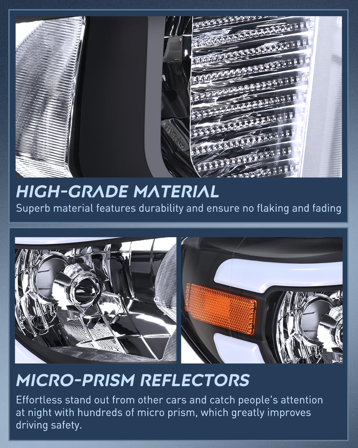LED DRL Headlight Assembly Compatible with 2014 - 2021 Toyota Tundra Black