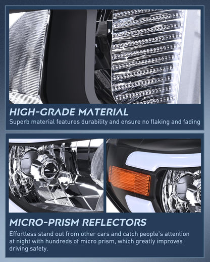 LED DRL Headlight Assembly Compatible with 2014 - 2021 Toyota Tundra Black