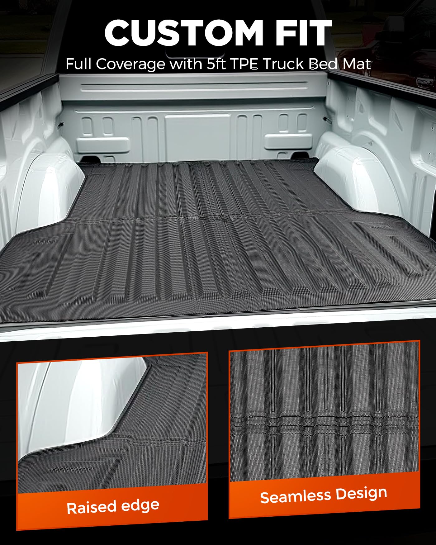 5ft Bed Anti-Slip Waterproof All-Weather Floor Mats For Ford Ranger 2024 - 2026