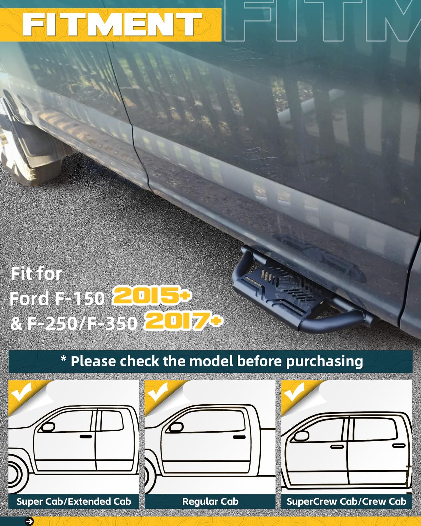 Side Steps Running Boards Compatible with 2015-2026 Ford F150 SuperCrew & 2017-2026 F250 F350 Super Duty