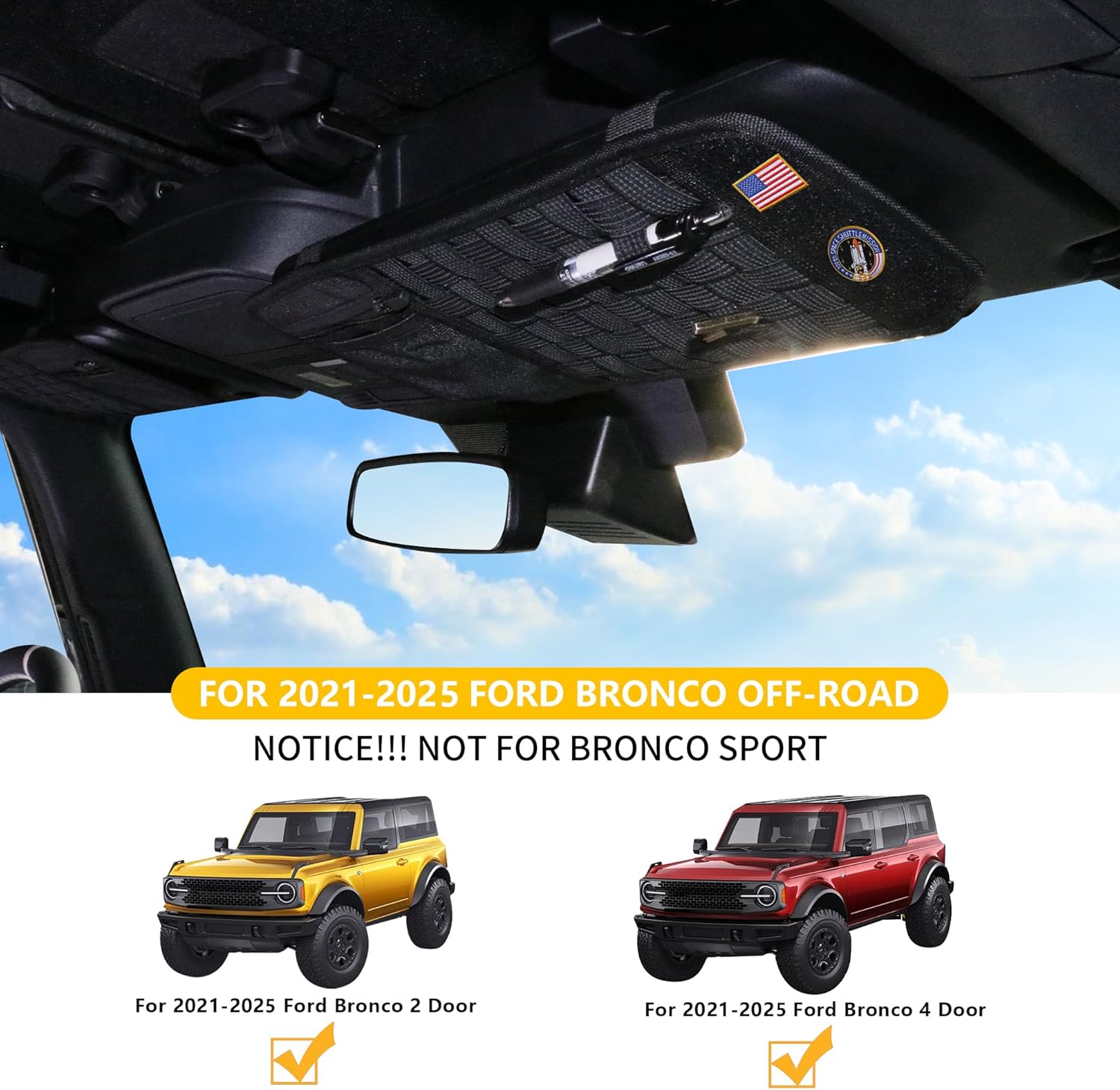 Tactical Sun Visor Organizer Visor Storage Compatible with 2021 2022 2023 2024 2025 Ford Bronco 2/4 Door Accessories Car Sun Visors Sunglasses Holder Webbing Molle Panel, 2x Driver Passenger