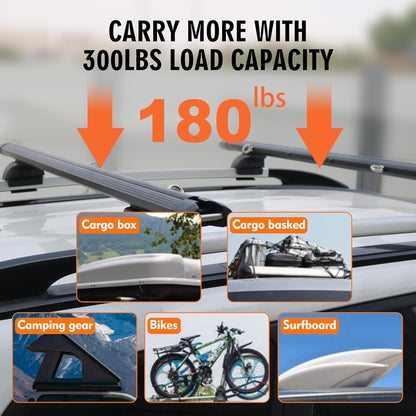 Adjustable Roof Rack Cross Bars, 53 Inches Heavy Duty 180 lbs Aluminum Roof Rack with Raised Side Rail Gap Compatible with Toyota Rav4 Jeep SUVs
