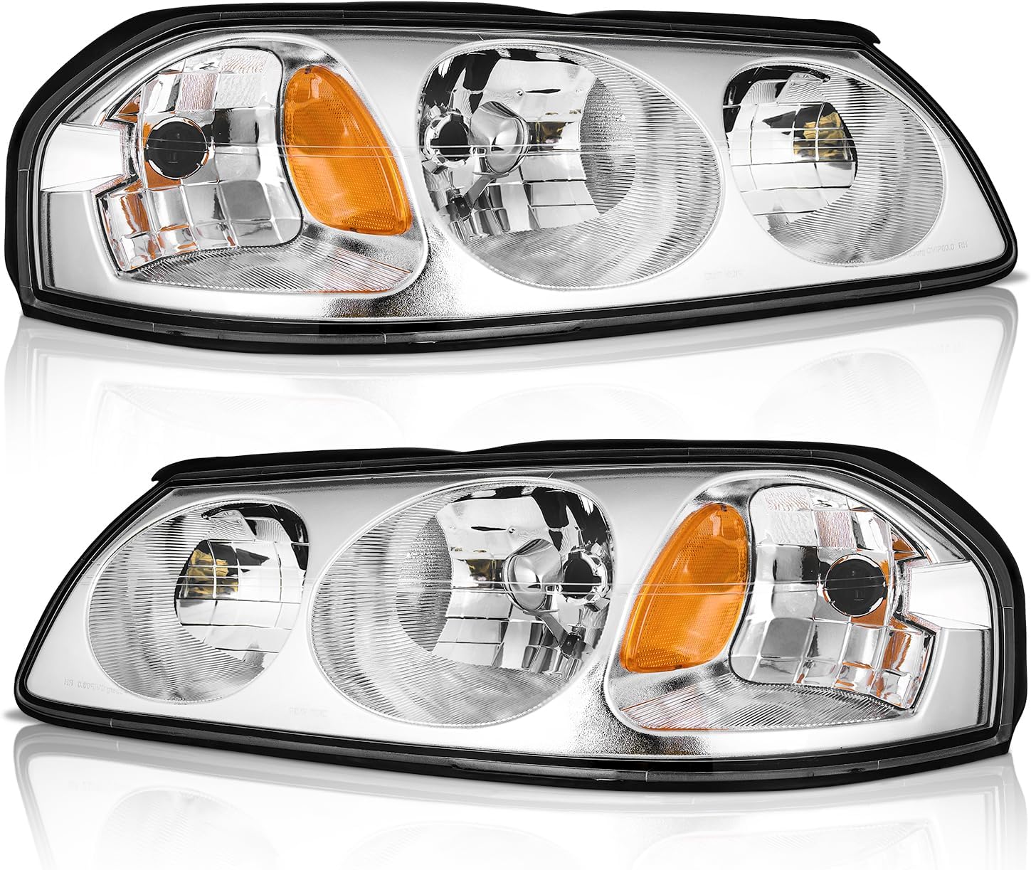 For 2000-2005 Chevy Impala Headlights Assembly,Headlamp Replacement with Chrome/Black Housing Amber Reflector Left+Right Pair