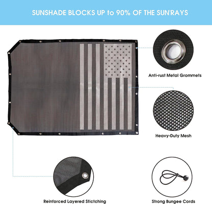 2 Door Sunshade for Ford Bronco,Mesh Sun Shade Bikini Top Cover Bimini Top for Ford Bronco Accessories 2021 2022 2023 2 Door - Blocks UV, Wind, Noise(Flag) - OMOTOR