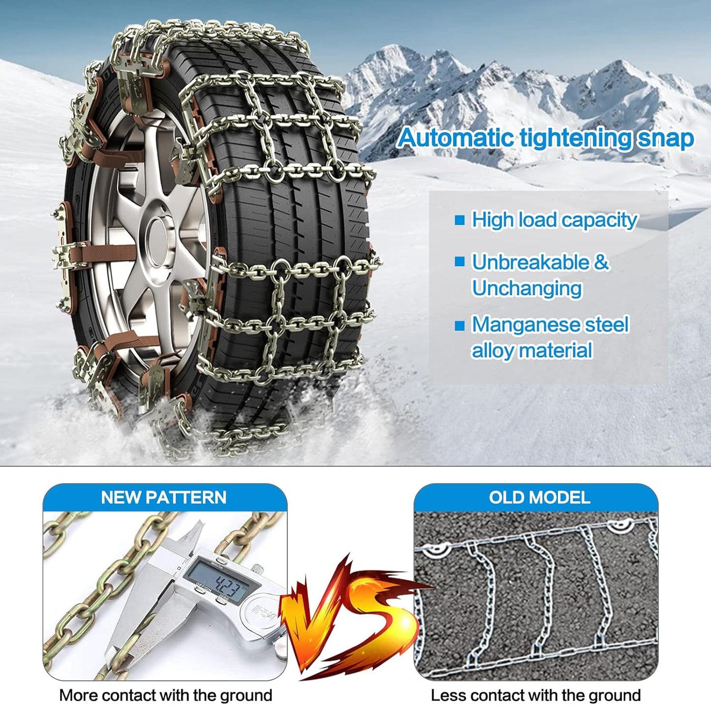 Thickened Snow Chains, 6 Pack Tire Chains for Truck SUV in Snow, Ice, Sand and Mud (Tire Width 195-225mm)