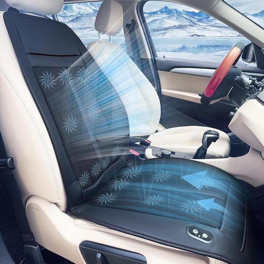 MAKEASY Cooling Car Seat Cover, Ventilated Seat Cushion Cooling Car Seat Pad for Summer Driving with 16 Powerful Fans 3-Speed Temperature Adjustable Fit for Car SUV, Truck Van