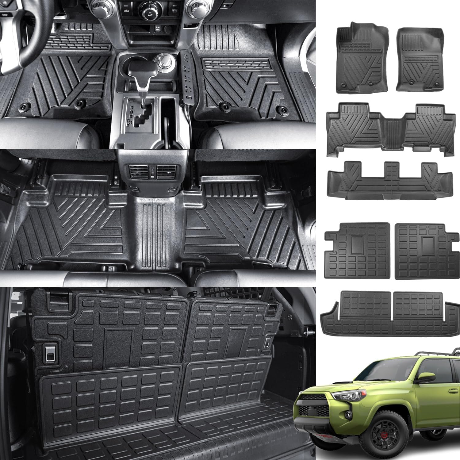 Floor Mats Compatible with Toyota 4Runner 2013-2024 7-Seat Backrest Mat TPE Material Cargo Liner Replacement for Toyota 4Runner Accessories (Cargo Mat+3rd Backrest Mat+Floor Mat)