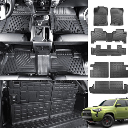 Floor Mats Compatible with 2013-2024 Toyota 4Runner 7-Seat Backrest Mat TPE Material Cargo Liner Replacement for 2013-2023 Toyota 4Runner Accessories (Cargo Mat+3rd Backrest Mat+Floor Mat) - OMOTOR