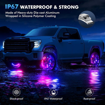 15.5" Double Row Wheel Lights, Brighter RGB Dream Chasing LED Rim Lights with App & Remote Control, Music Wheel Ring Light with Turn & Braking Signal Compatible with Various Trucks SUV Car（4PCS）