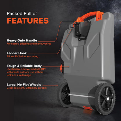 15/21/28/36 Gallon Portable Camper / RV Tote Tank - Features Large Heavy-Duty No-Flat Wheels & Built-In Gate Valve - Removable Steel Tow Adapter - OMOTOR