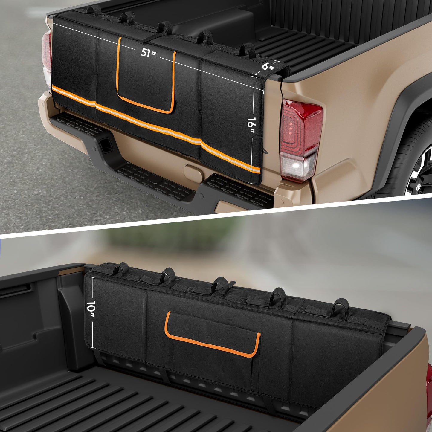 Thick Mid-Size Pickup Tailgate Bike Pad, 51" Wide, 5-Bike Capacity, Black