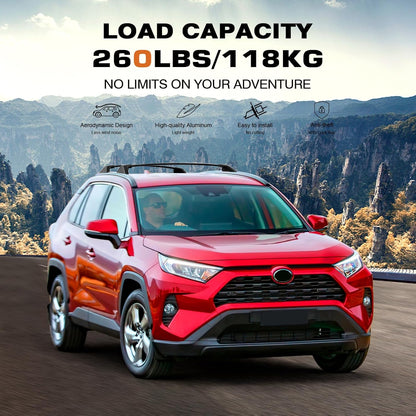 Roof Rack Cross Bars 260lbs Compatible with Toyota RAV4 2019 2020 2021 2022 2023 2024 2025 LE XLE XSE Limited Hybrid Aluminum Lockable Accessories Crossbars (with Flush Fide Rails)
