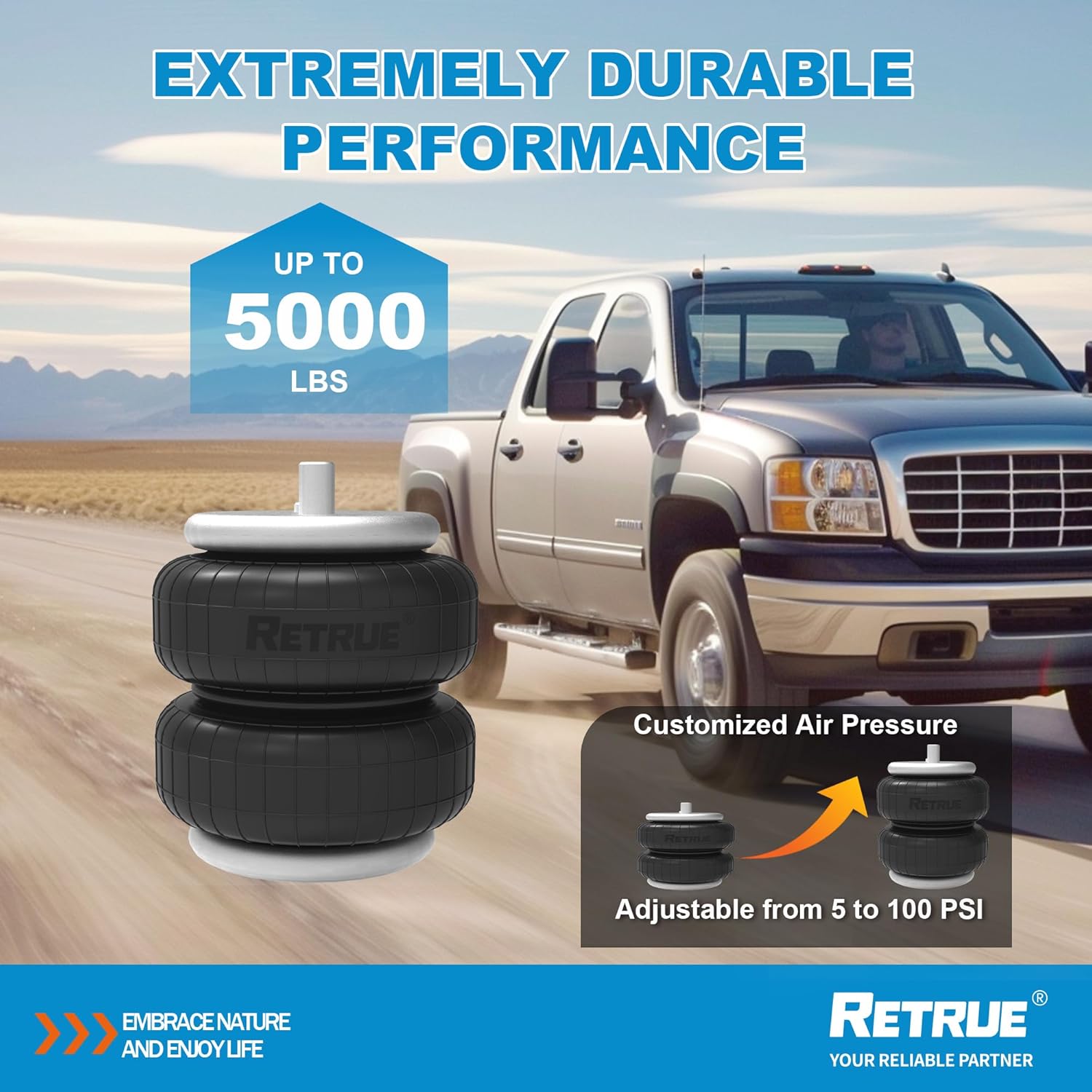 RETRUE Rear Air Bags Suspension Kit for 2005-2023 Toyota Tacoma Prerunner 2WD Tacoma 2WD/4WD Truck Towing, 5000 Lbs of Load Leveling Capacity, Replacement for Firestone 2407