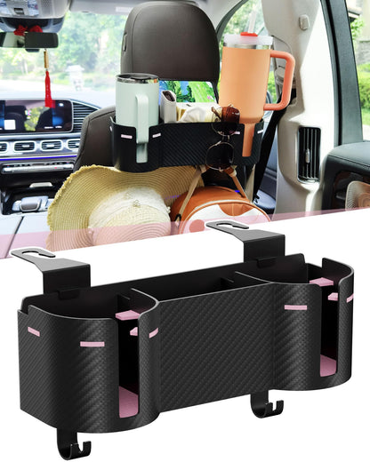 Car Headrest Backseat Cup Holder with Hooks, Multifunctional Organizer