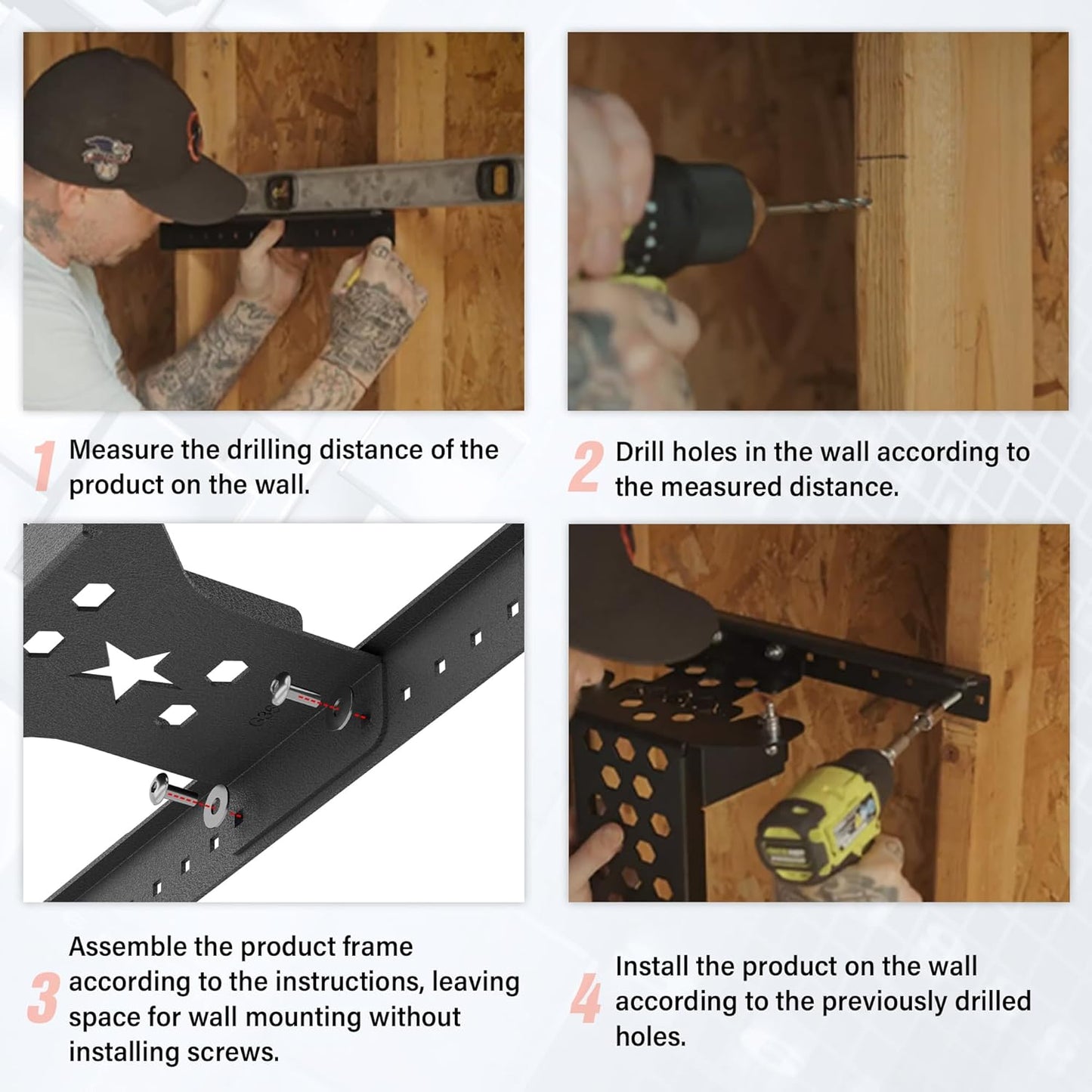 Door Storage System Hangers Rack Bracket Compatible with 2021 2022 2023 2024 2025 Ford Bronco, Wall Mounted Removable Doors Holder for 4 Door (Front & Rear Doors, Black)
