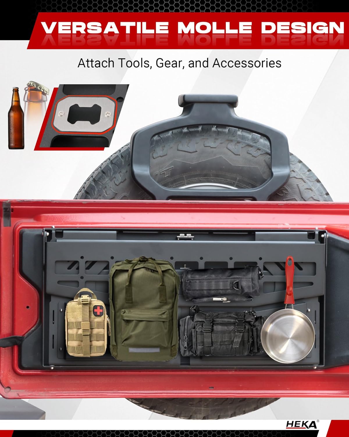2-in-1 Tailgate Foldable Table Molle Panel Fit for Wrangler JK JL JKU JLU 2007-2023 2/4 Door