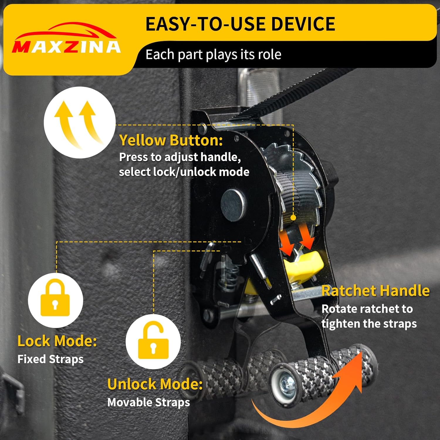Retractable Ratchet Straps Compatible with 2020-2025 Jeep Gladiator Retracting Straps Auto Retract Securing Strap Tie Down System 2PCS for 2024 Gladiator Accessories