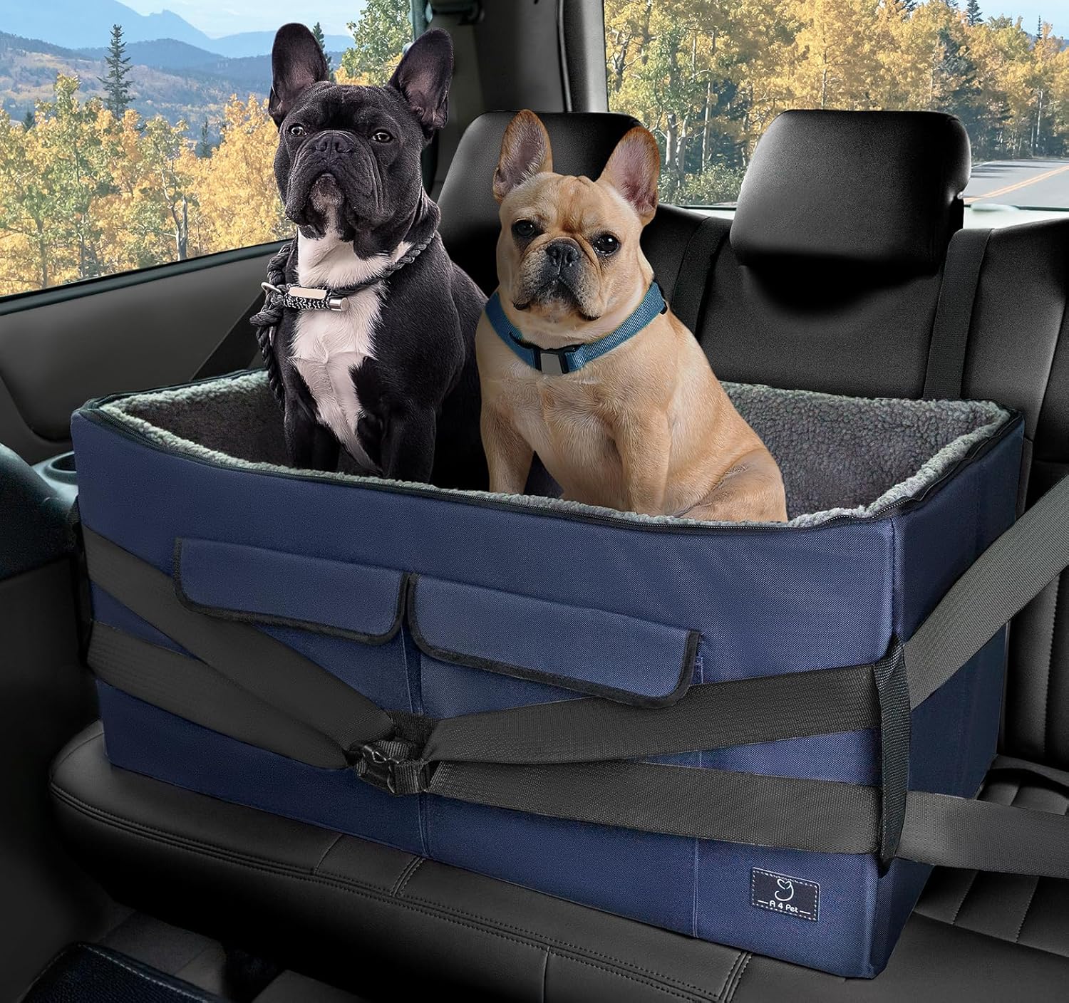 Dog Car Seat for Medium/Large Dog or 2 Small Dogs with 2 Safety Seat Belts & Storage Bags(Under 55 lbs)