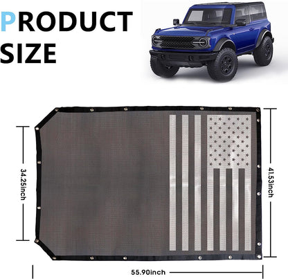 2 Door Sunshade for Ford Bronco,Mesh Sun Shade Bikini Top Cover Bimini Top for Ford Bronco Accessories 2021 2022 2023 2 Door - Blocks UV, Wind, Noise(Flag) - OMOTOR