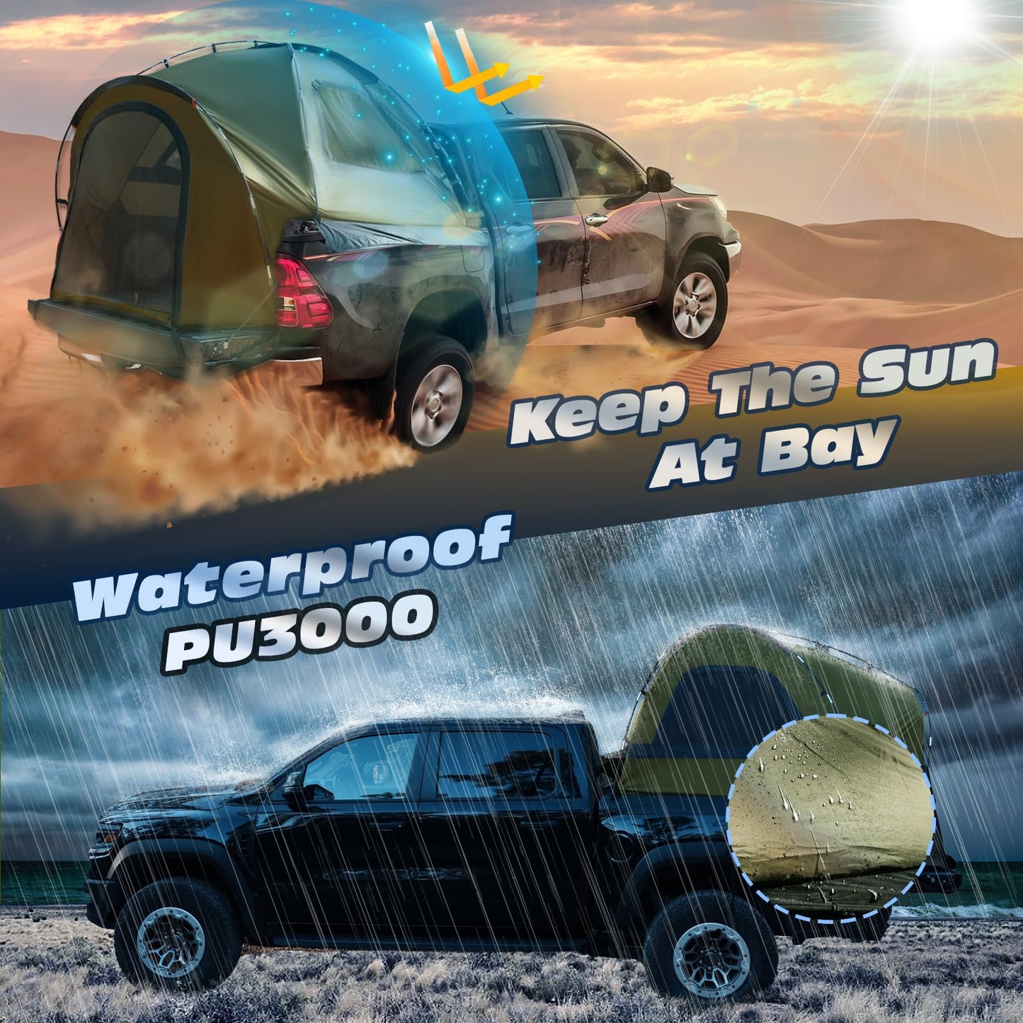 Truck Bed Tent, Waterproof PU3000mm Pickup Truck Tent for Camping Bed, for Car Camping