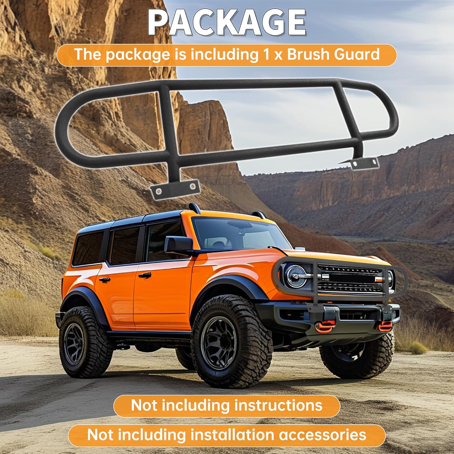 KUAFU Bull Bar Brush Guard Compatible with 2021 2022 2023 2024 Ford Bronco Front Bumper Bull Bar Black Steel Powder Coated Grille Impact Frame