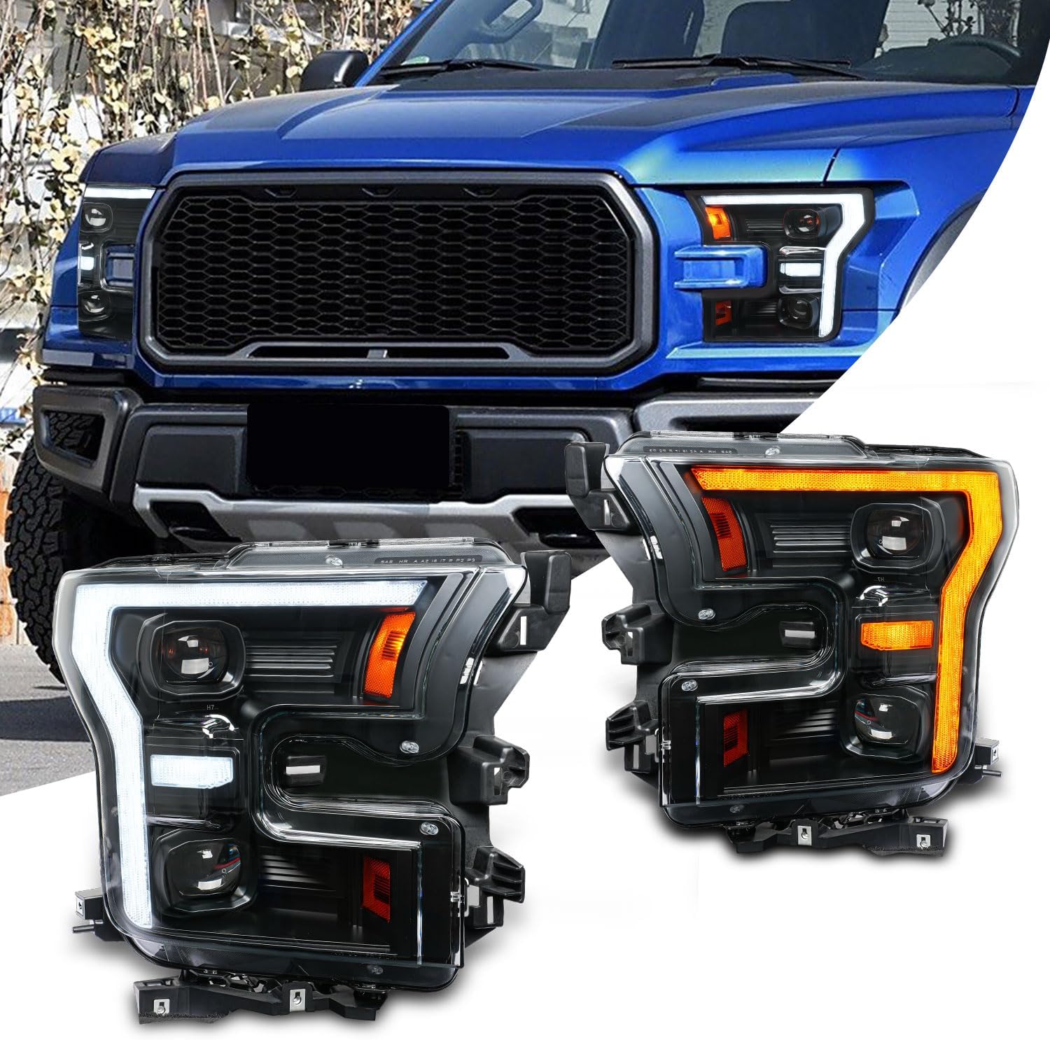 LED Headlights Assembly Compatible with 2015-2017 Ford F150 Pickup XL/XLT/Lariat/King Ranch/Platinum/Limited F150 Raptor 2017-2020