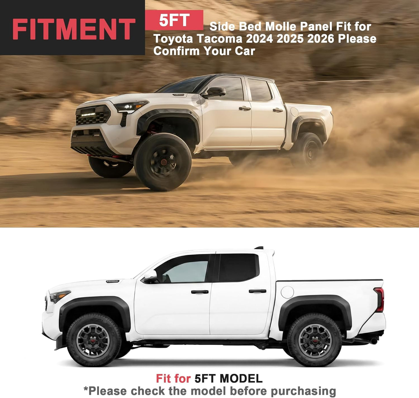 5FT Side Bed Molle Panel Fit for Toyota Tacoma 2024 - 2026