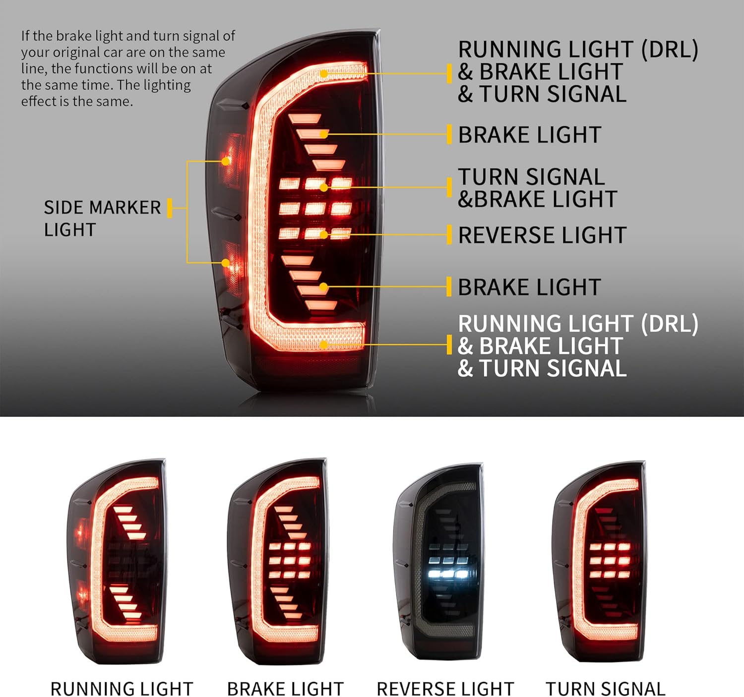 VLAND Full LED Smoked Taillights Compatible For 2016-2023 Toyota Tacoma TRD Off Road, SR5, SR, TRD Pro, TRD Spor, Limited, W/Sequential Indicators Red Turn Signals Lamps