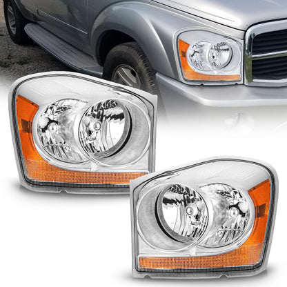 2004-2005 Dodge Durango Headlight Assembly Pair - Black/Chrome Housing, Replacement - OMOTOR