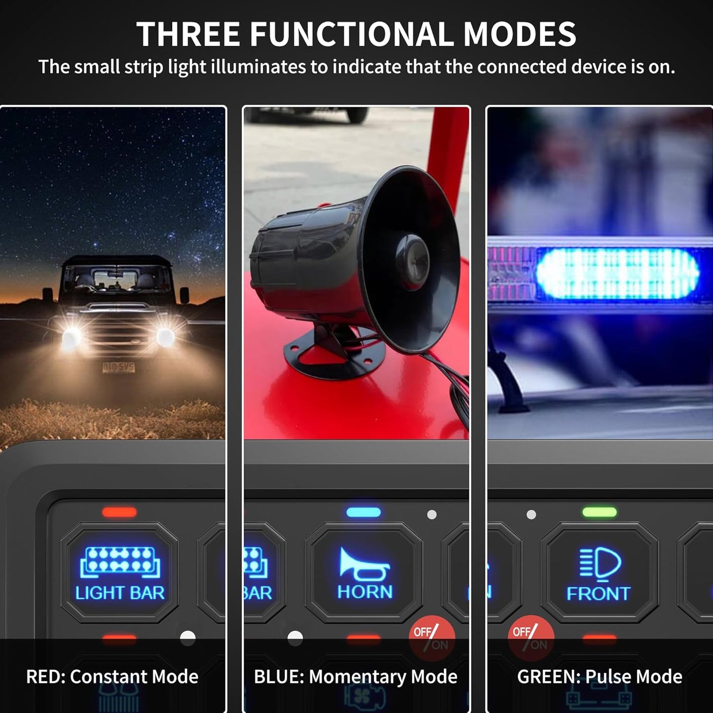 8 Gang Switch Panel RGB LED Lighted Multi-Function Switch Pod for Car ATV UTV Boat Marine
