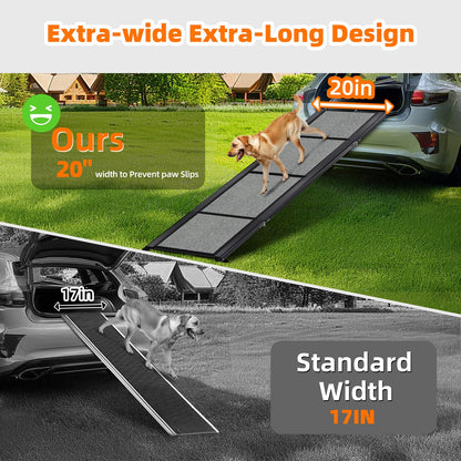 Dog Ramp for Car 𝟕𝟏”𝐱𝟐𝟎” Large Folding Pet Stair Ramps for Truck, SUV, with Non-Slip Surface, Up to 250LBS