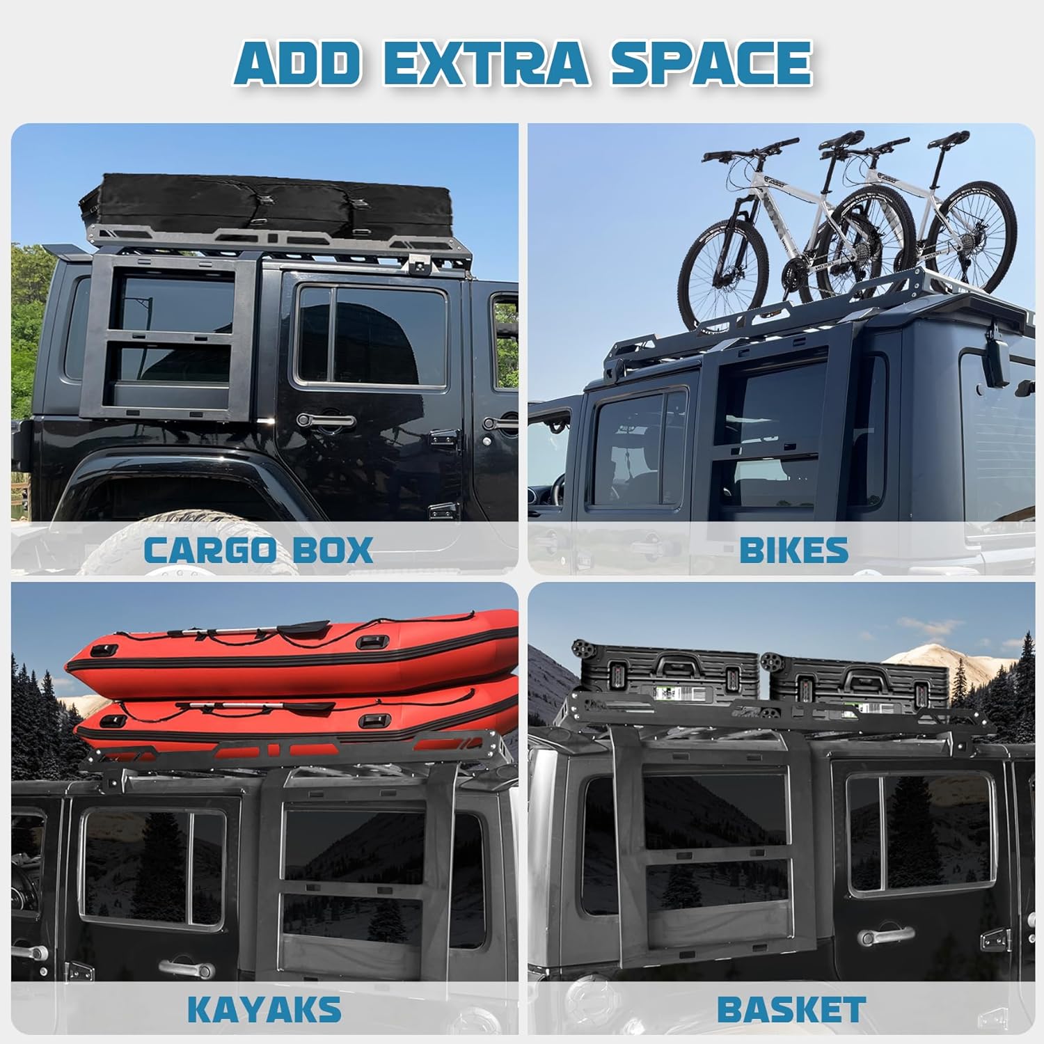 Roof Rack fit for Jeep Wrangler JL 2018-2025 4 Door w/Double Ladders Roof Rack Cargo Basket Luggage Carrier Heavy Duty Steel Cargo Storage Carrier (You Will get 2 Packages)