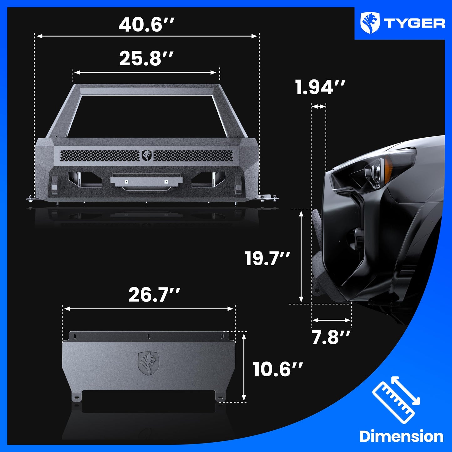 Center Bumper Guard Compatible with 2014-2024 Toyota 4Runner (Exclude Limited; Nightshade; TRD Sport)